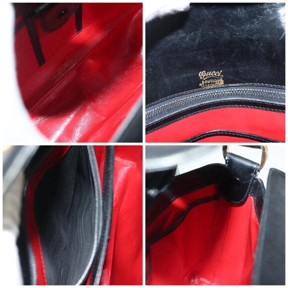 GUCCI Hand Bag Leather Black Gold Auth ep10870 - Picture 15 of 16